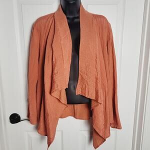 Citron Santa Monica Jacket Womens Medium Orange Silk Blend Crinkle Open Front